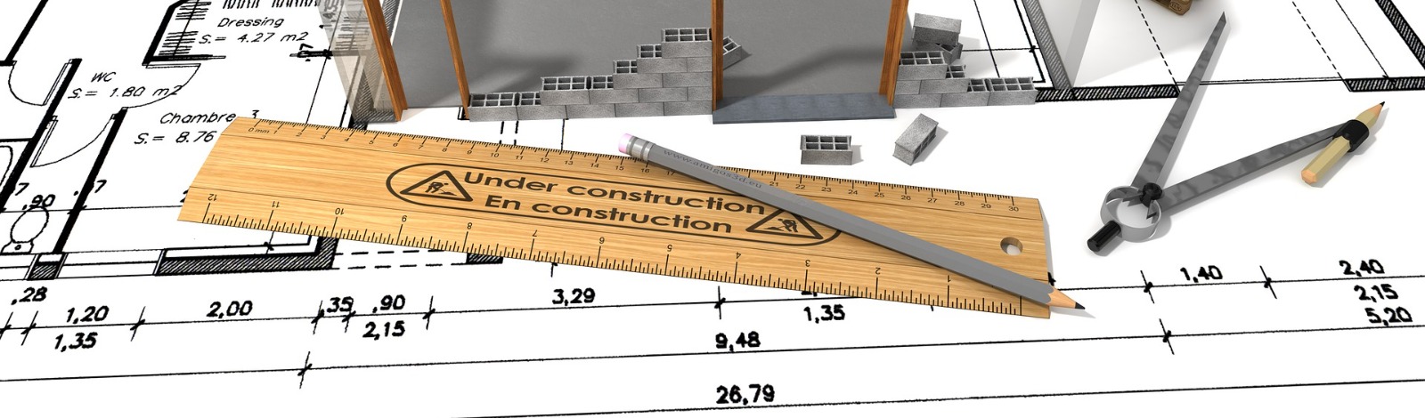 architectural drawings and a ruler
