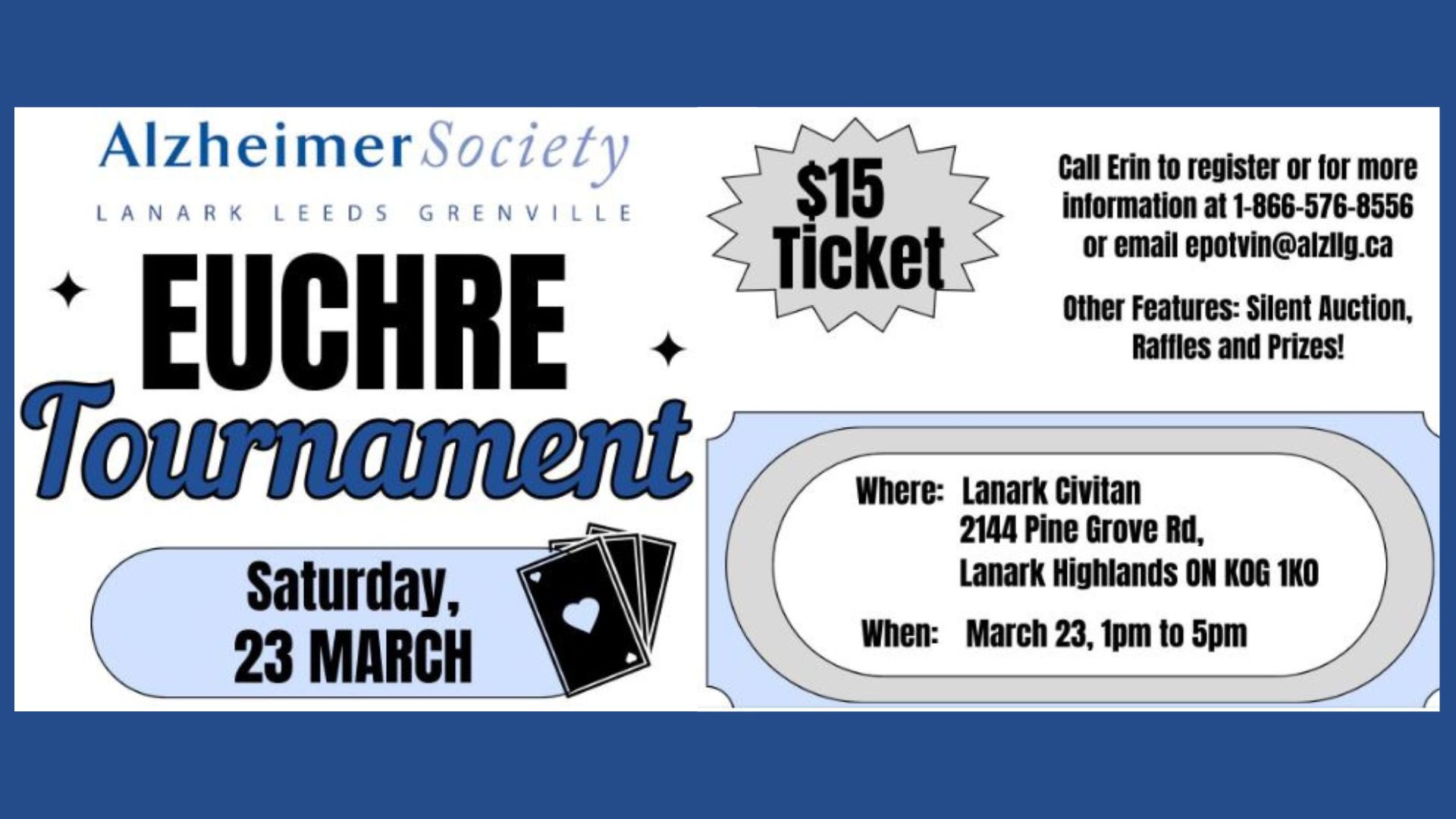 Alzheimer Society Lanark Leeds Grenville Euchre Tournament Euchre Tournament