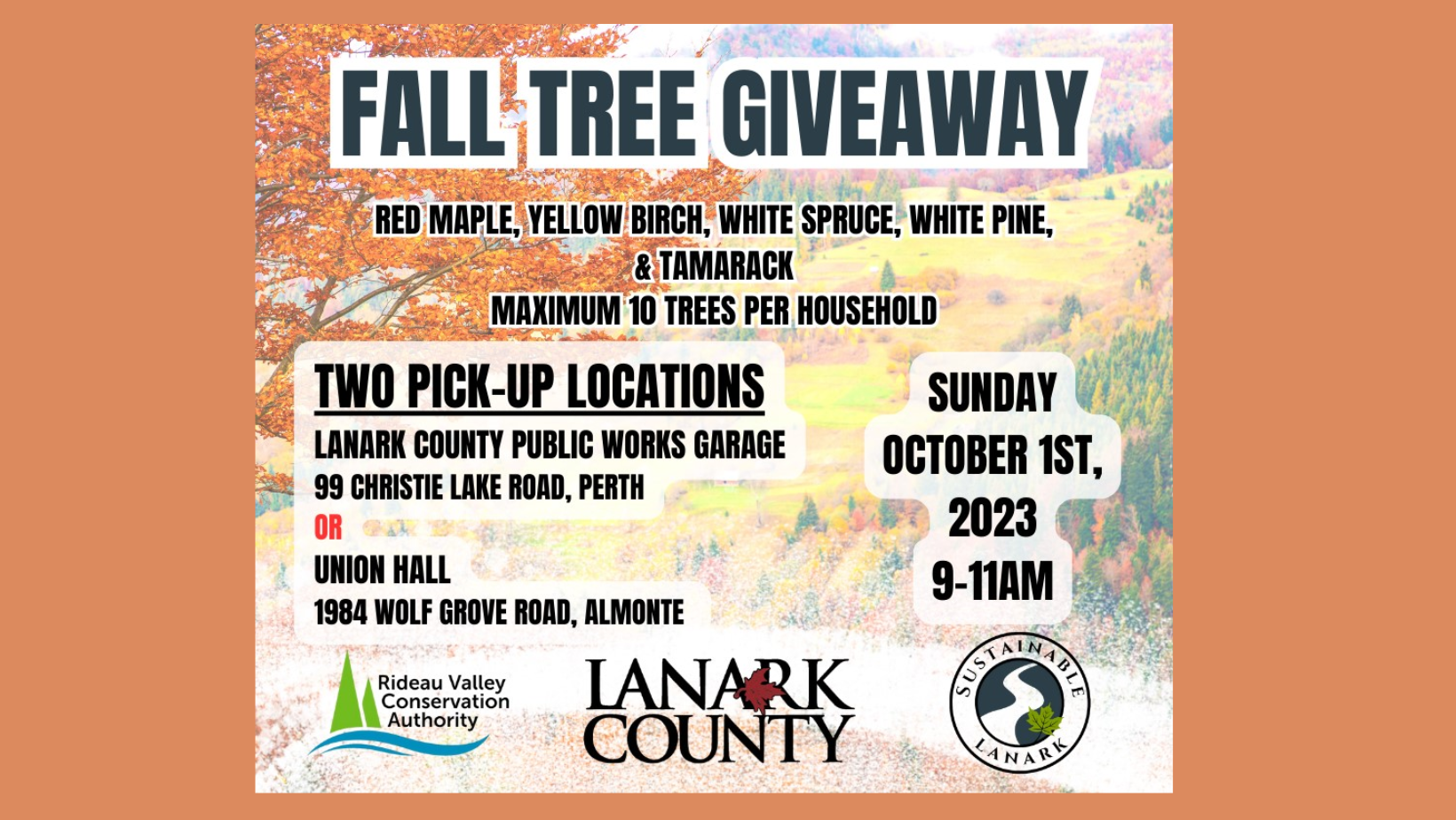 trees, giveaway, poster, dates, locations