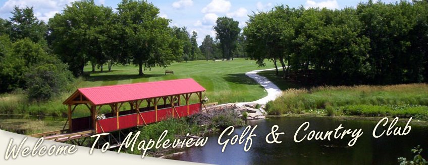 golf course with covered bridge over water