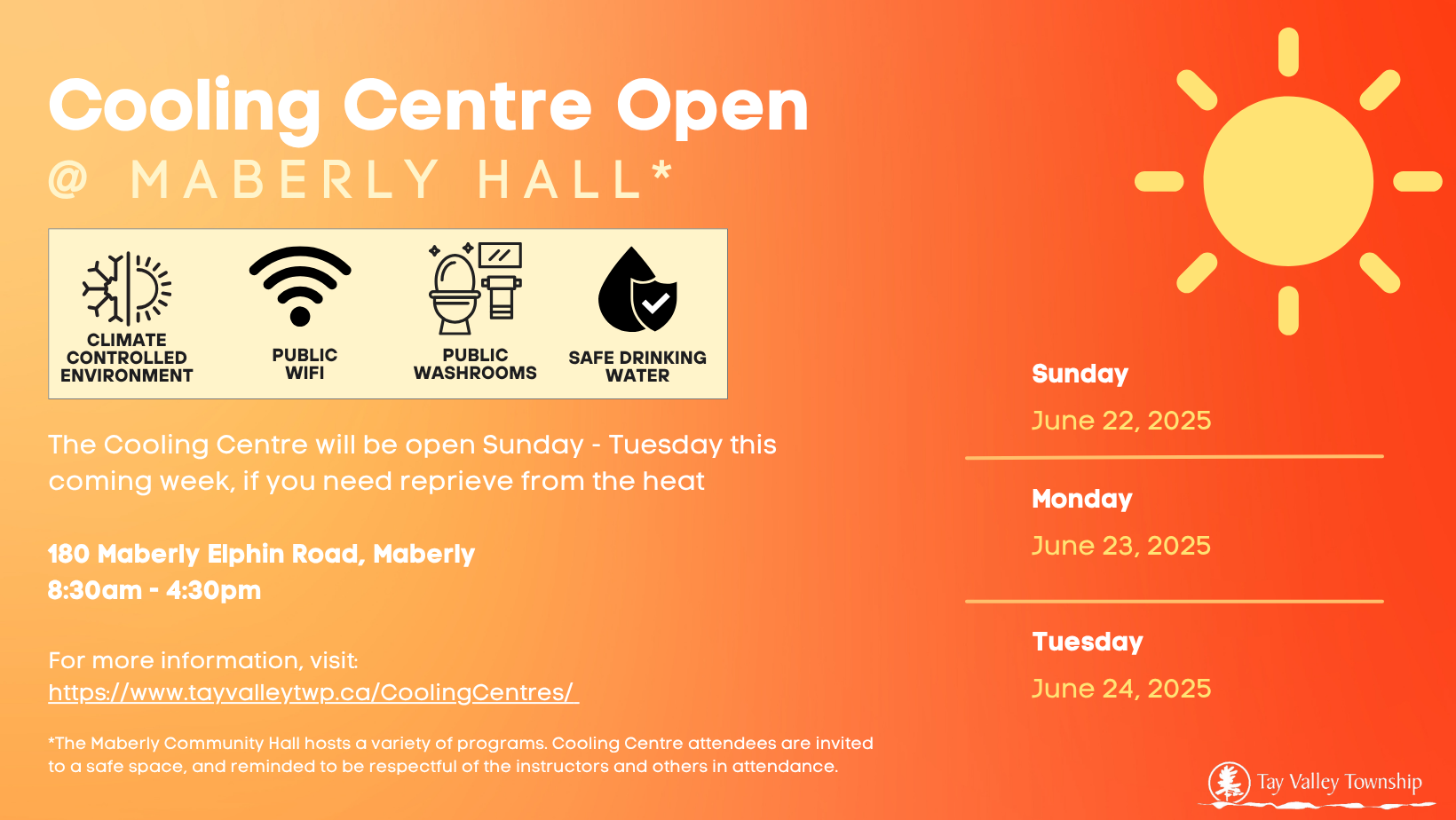 Cooling Centre details at Maberly Hall