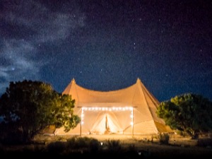White tent with white string lights