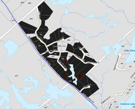 map of vacant properties in the Maberly Pines Subdivision