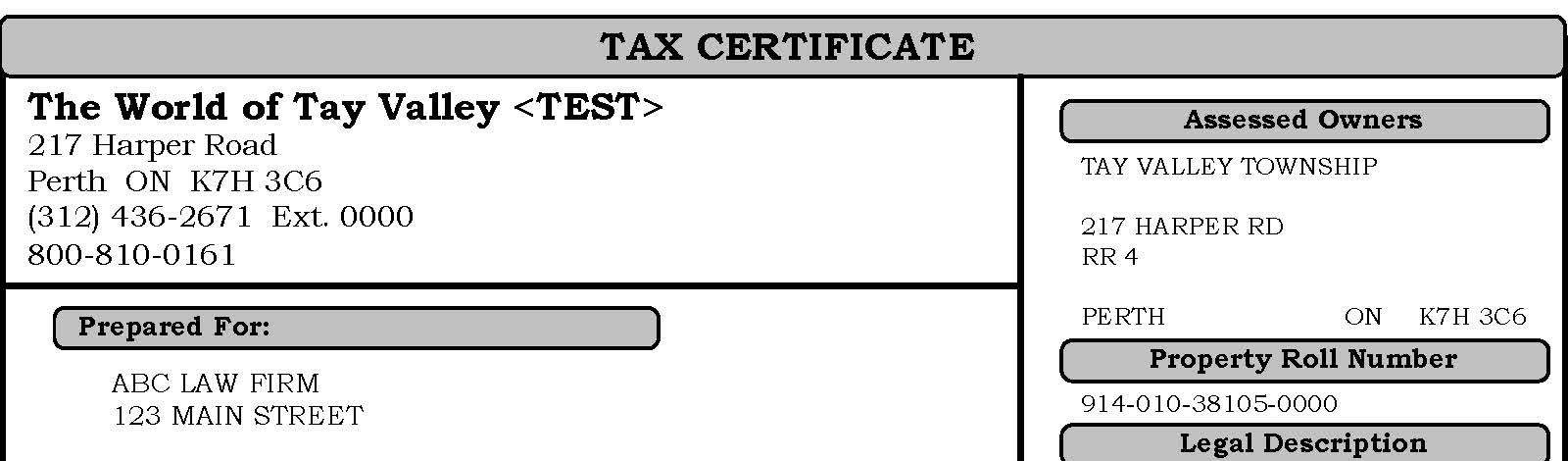 Tay Valley Townships Tax Certificate