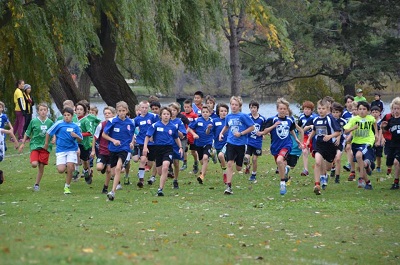 Kids running in a line