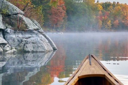tip of canoe in lake