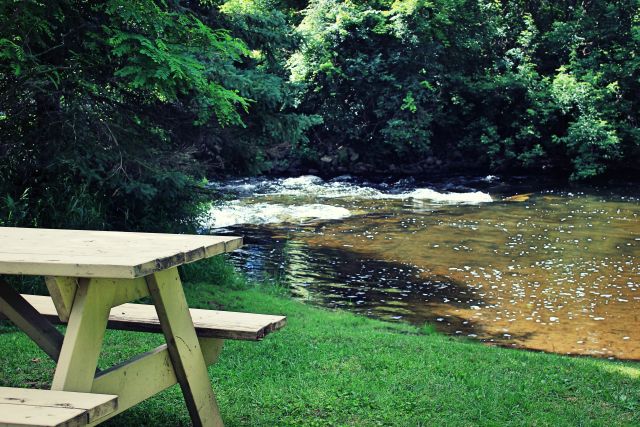 picnic table and the river