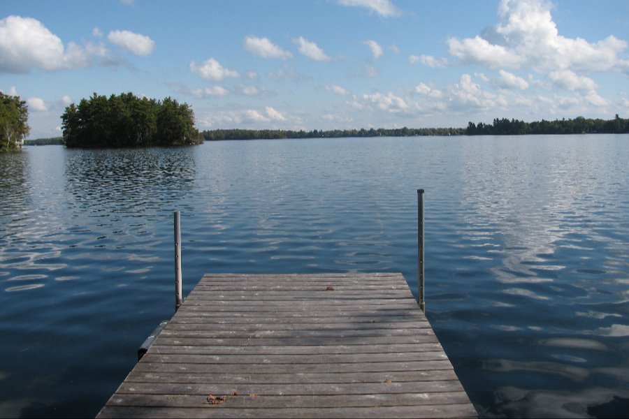 end of dock on lake