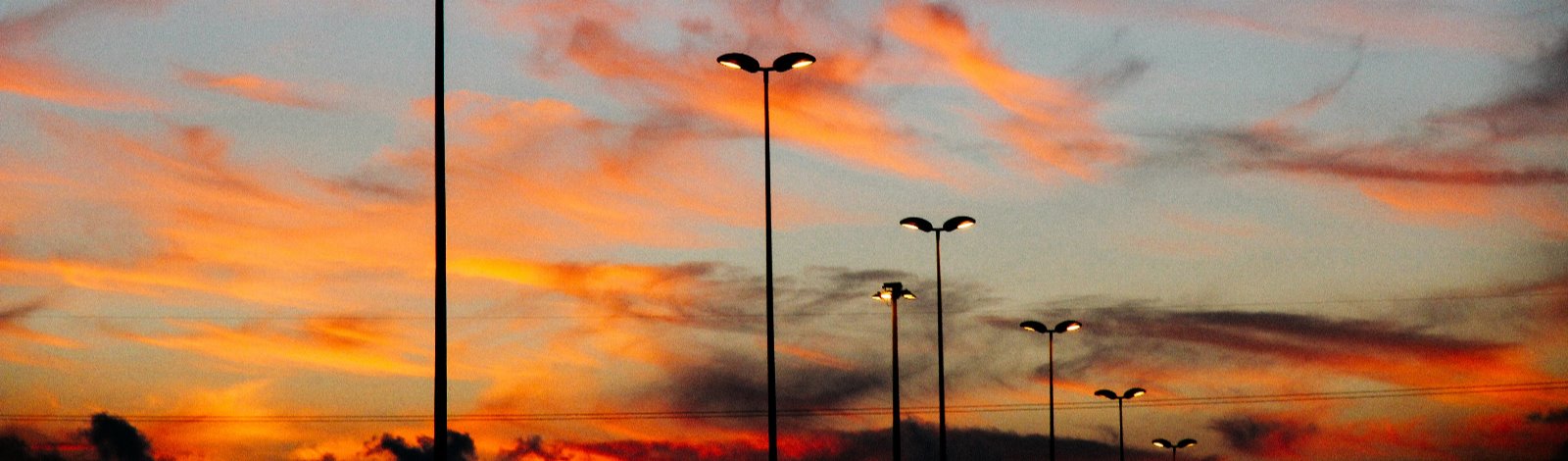 streetlights during a sunset